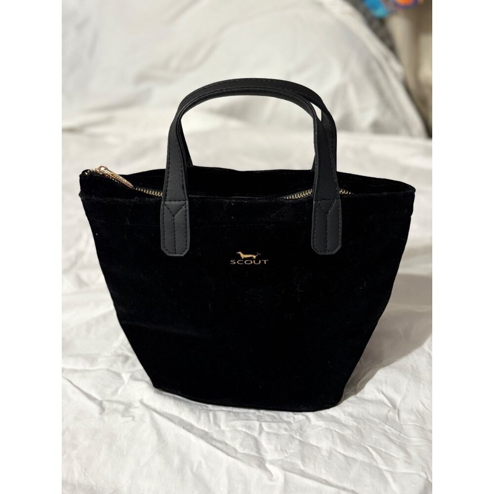 Scout Velvet Black Mini Tote With Dual Handles & Gold Quilted Interior Zip Close - Picture 14 of 15